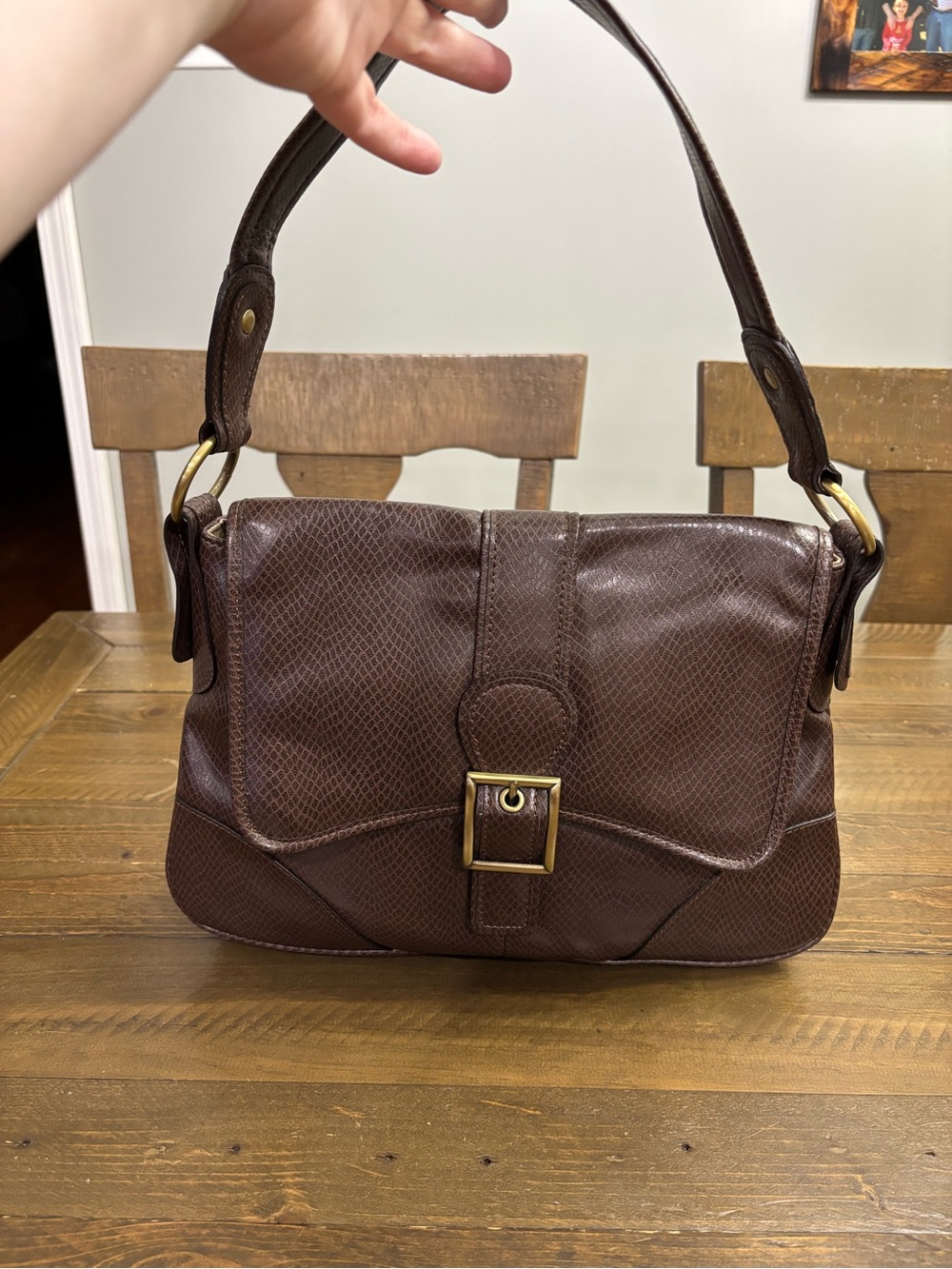 Liz Claiborne Dark Brown Textured Shoulder Bag with Buckle